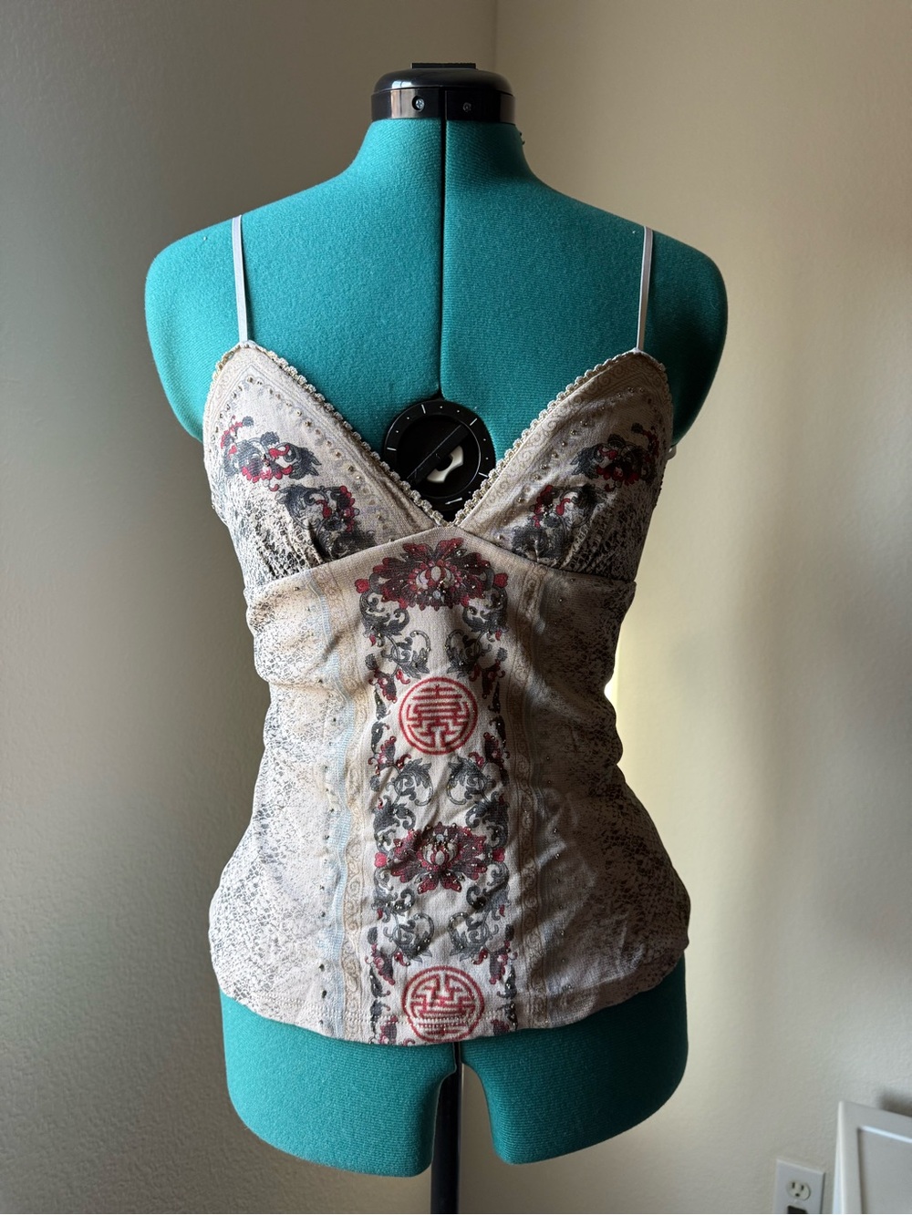 Vintage Y2K XOXO semi sheer red & nude tank top